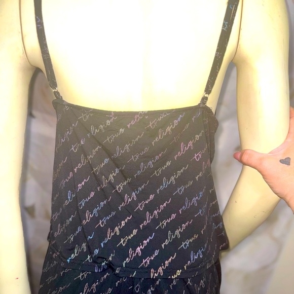 True Religion 2 Piece Black w Rainbow Holographic Logo Cami & Sleep Shorts Set L - Picture 15 of 15